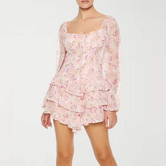 Forever 21 NWT Drop Waist Womens Long Sleeve Floral Fit + Flare Dress Juniors S - Picture 4 of 7